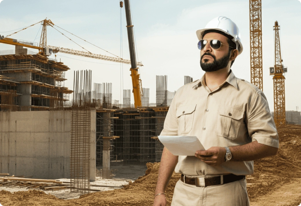 مهندس مدني يقوم بادارة مشروع انشائي